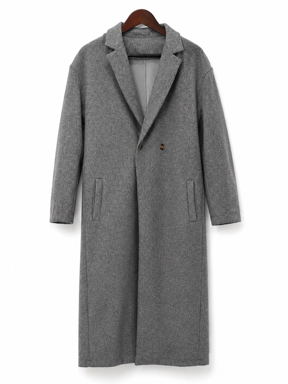 SHEIN Gray Long Wool Look Coat Minimalist Winter Overcoat Size Small